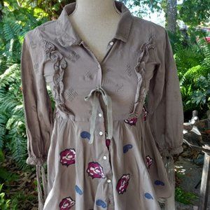 Odd Molly Cotton Top, Grey, Embroidered, Size XS